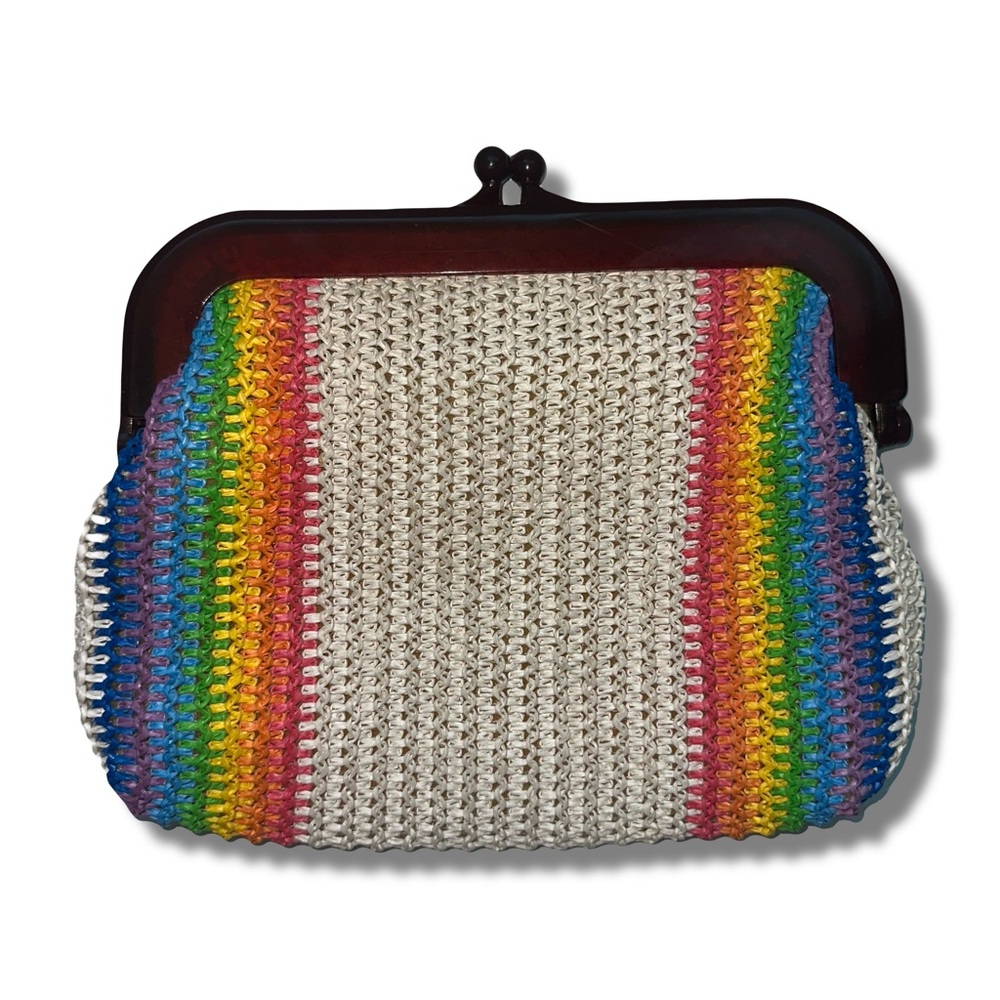 Vtg 70s Rainbow Raffia Clutch Bag